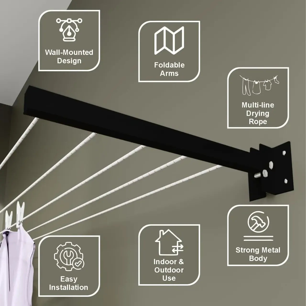 Heavy Duty Wall Mounted Foldable Clothes Drying Stand